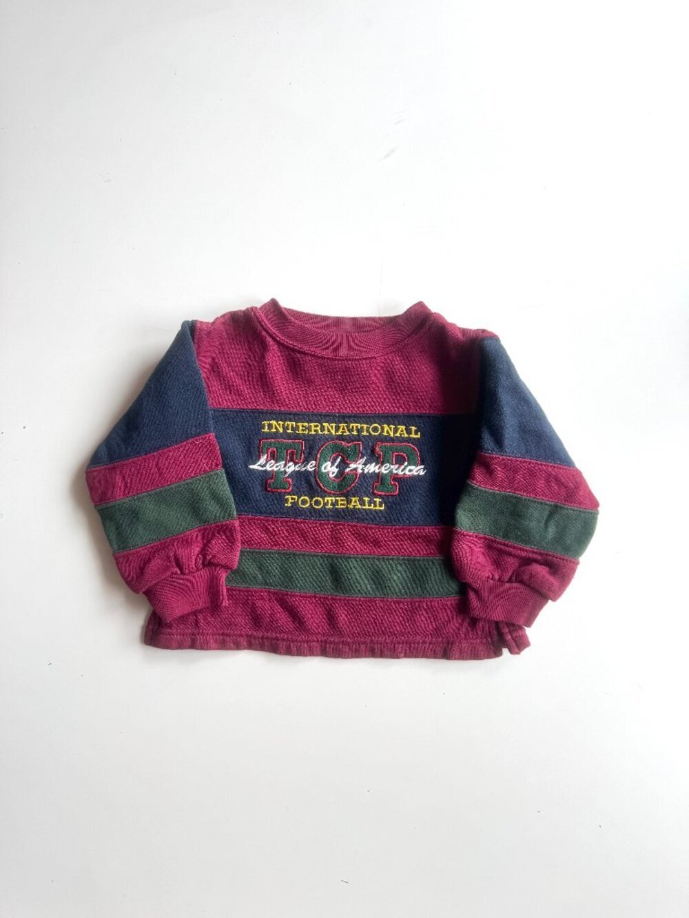 Vintage Baby Boy ZEDDY Red Navy Green Striped Cotton Rugby Sweatshirt, Size 12M